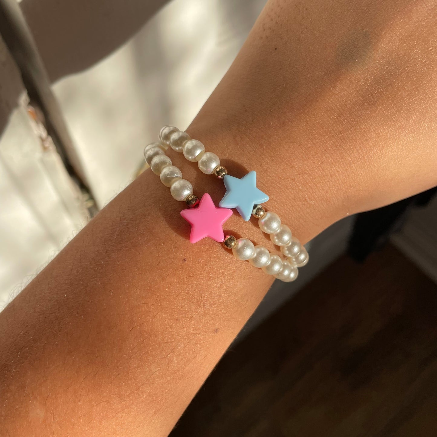 Pink and blue star bracelet