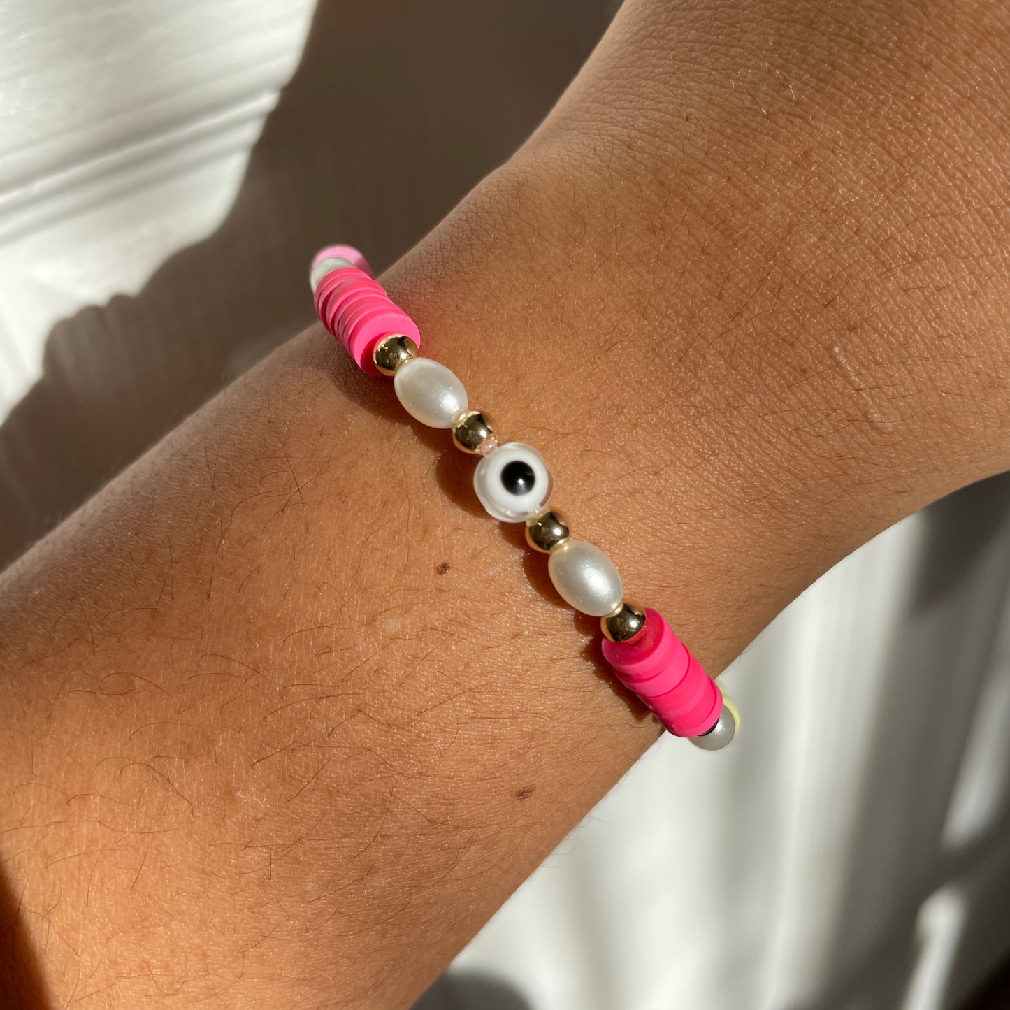 Pink evil eye bracelet