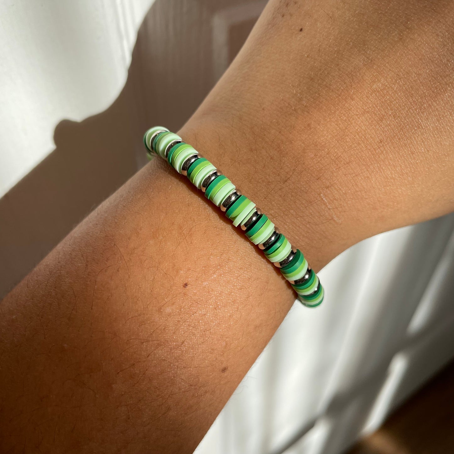 Green clay bead bracelet